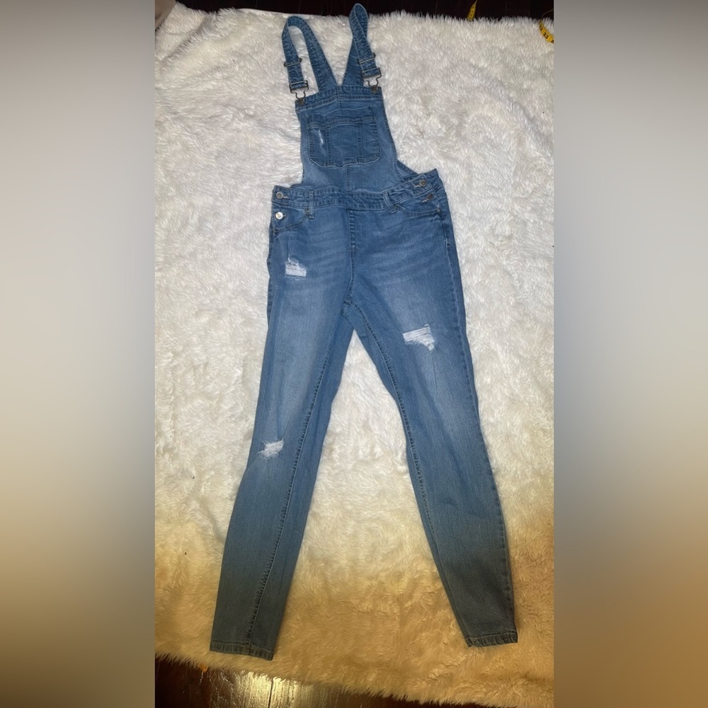 Blue spice blue distressed overall size medium